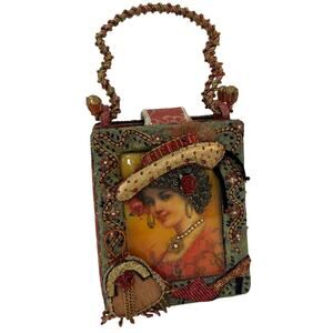 Mary Frances Beaded Girl Portrait Top Handle Mini Bag Clutch Vintage Rare 0155
